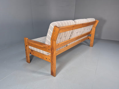 Vintage 3 Seater Pine Sofa Danish 1970s Retro Design Grey Striped EB9373 M3SS - UKDK FURNITURE