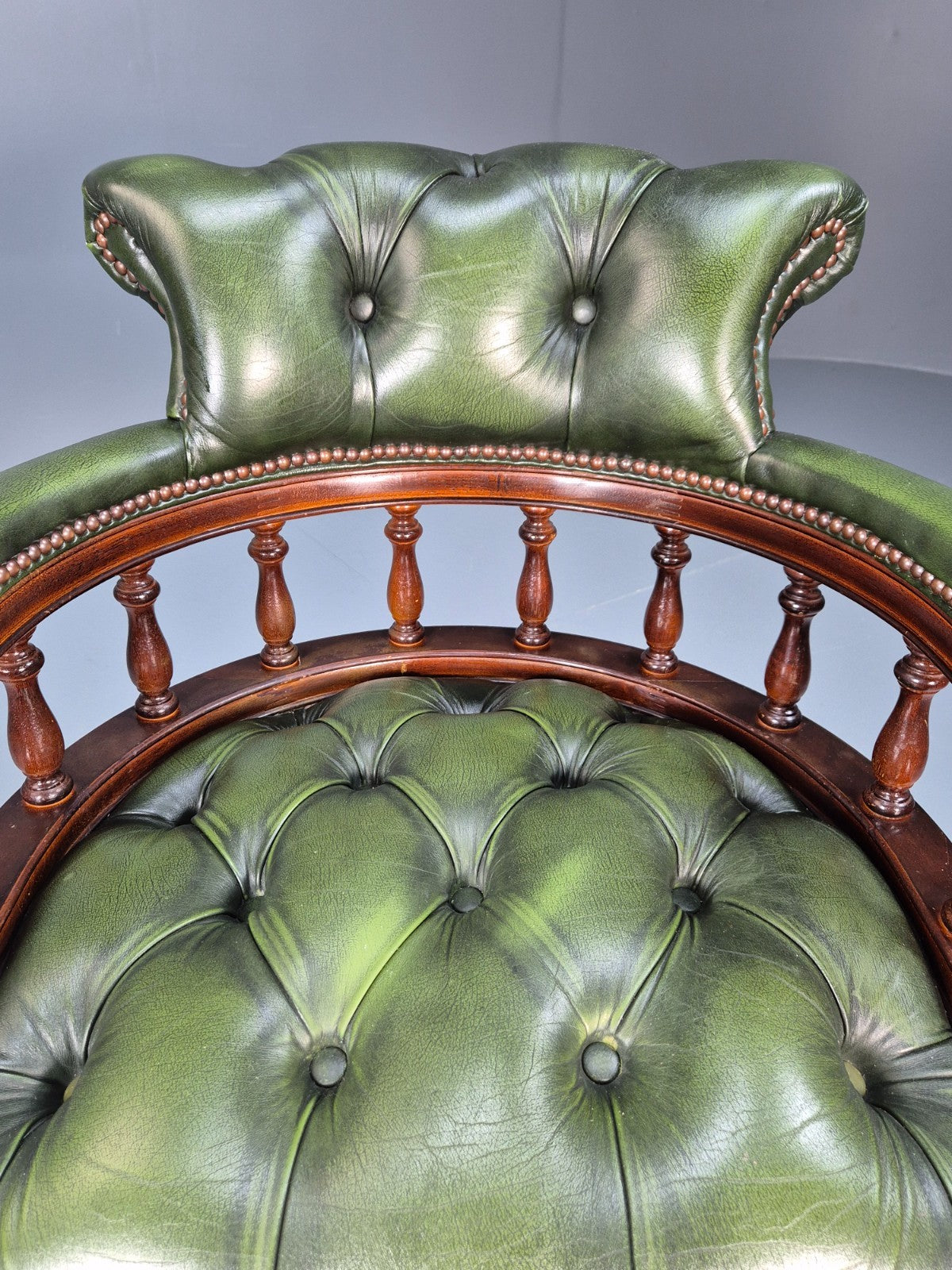 Captains Office Chair Green Leather Swivel and Tilt 1980s Retro EB10611 MSWI9