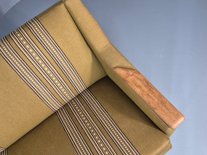 Vintage Three Seater Settee Danish Wool Oak Details 1970s Retro EB11359 M3SS6