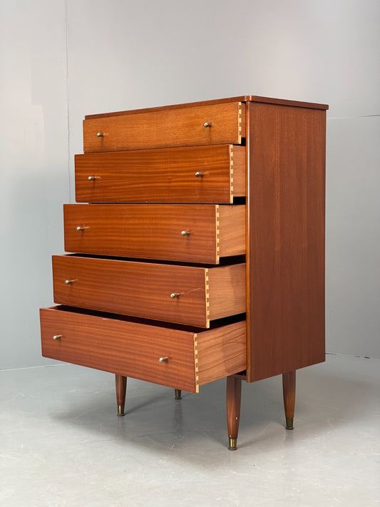 Vintage Austinsuite Chest Of Drawers Walnut Brass Handles 1960s EB10677 MWOO1