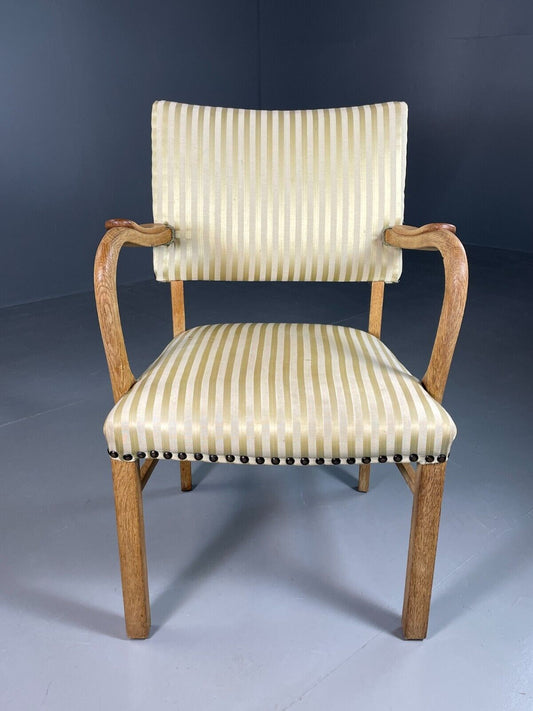 Vintage Danish Desk Chair Green Stripe Oak Frame 1950s Retro MCM EB6706 MDIN - UKDK FURNITURE