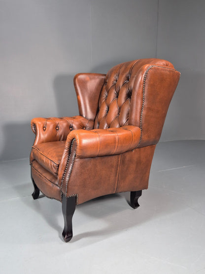 Vintage Leather Wing Back Club Chair  Denmark Chesterfield Style  EB10732 VLEA1