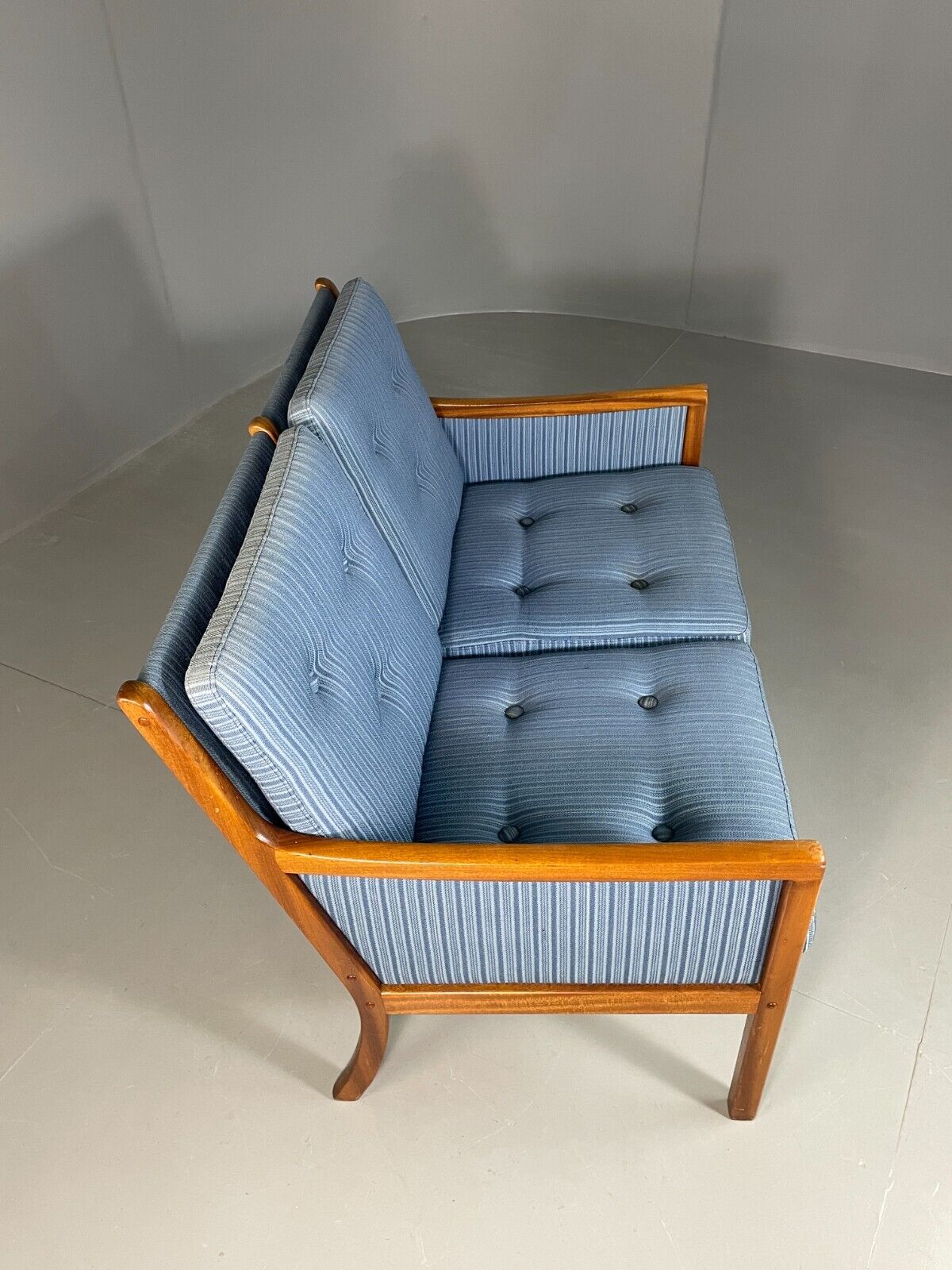 Vintage Danish 2 Seat Sofa Mahogany Frame Blue Cotton Wanscher MCM EB6970 M2SS - UKDK FURNITURE
