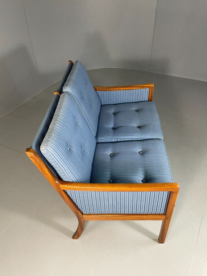 Vintage Danish 2 Seat Sofa Mahogany Frame Blue Cotton Wanscher MCM EB6970 M2SS - UKDK FURNITURE