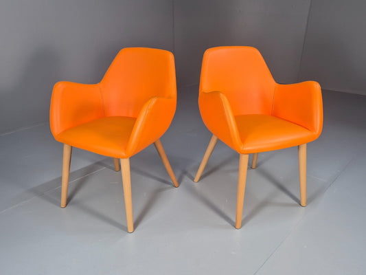 2 Vintage Orange Bucket Form Vinyl Armchairs Retro Modern EB9709 MNOR - UKDK FURNITURE
