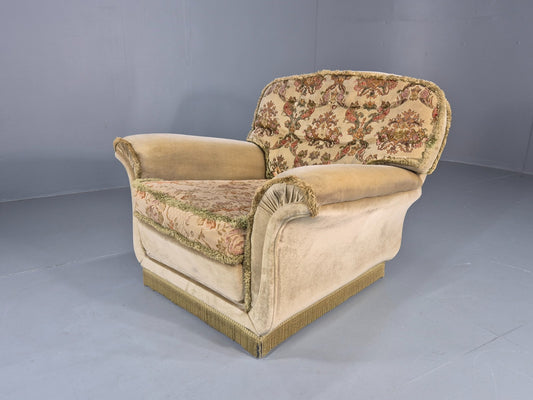 Vintage 1960s Luxury Lounge Chair Green Velour Floral Seat Retro  EB11779 MNOR0