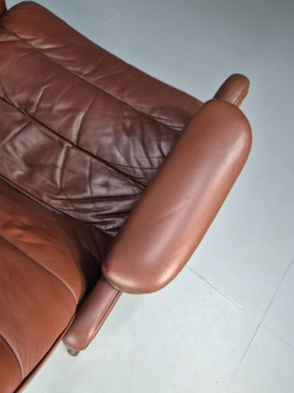 Vintage Danish Brown Leather Lounge Chair 1970s Retro MCM EB9266 MNOR - UKDK FURNITURE