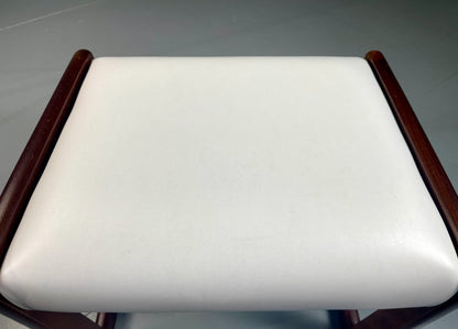 Vintage Stool 1970s Retro Teak and White Vinyl EB6562 MFOO11