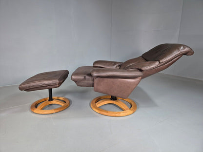Vintage Danish Swivel Lounge Chair Footstool Brown Leather Retro EB7507 MSWI - UKDK FURNITURE