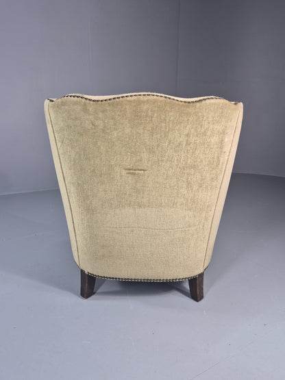 Danish Deco Lounge Chair 1930s Green Velour Stud Work Cabriole Leg EB11298 VCLO12
