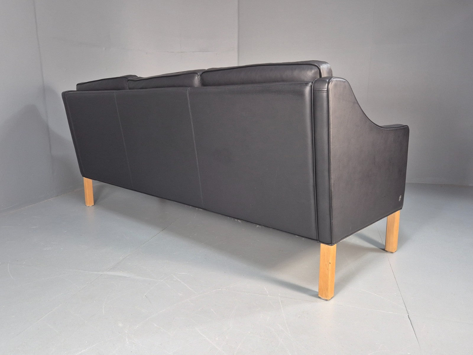 Vintage Hurup Danish 3 Seat Black Leather Sofa Mogensen 1980s Retro EB9966 M3SS13