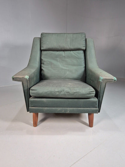 Mid Century Danish Lounge Chair Teak Legs Green Fabric Retro 1960s EB7444 MNOR - UKDK FURNITURE