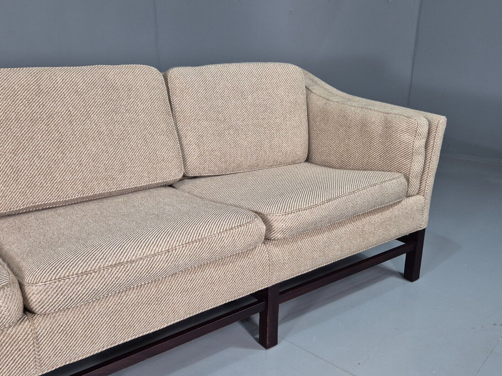 Vintage Danish 3 Seat Sofa Beige Wool Legged Frame 1980s Retro MCM EB7792 M3SS - UKDK FURNITURE