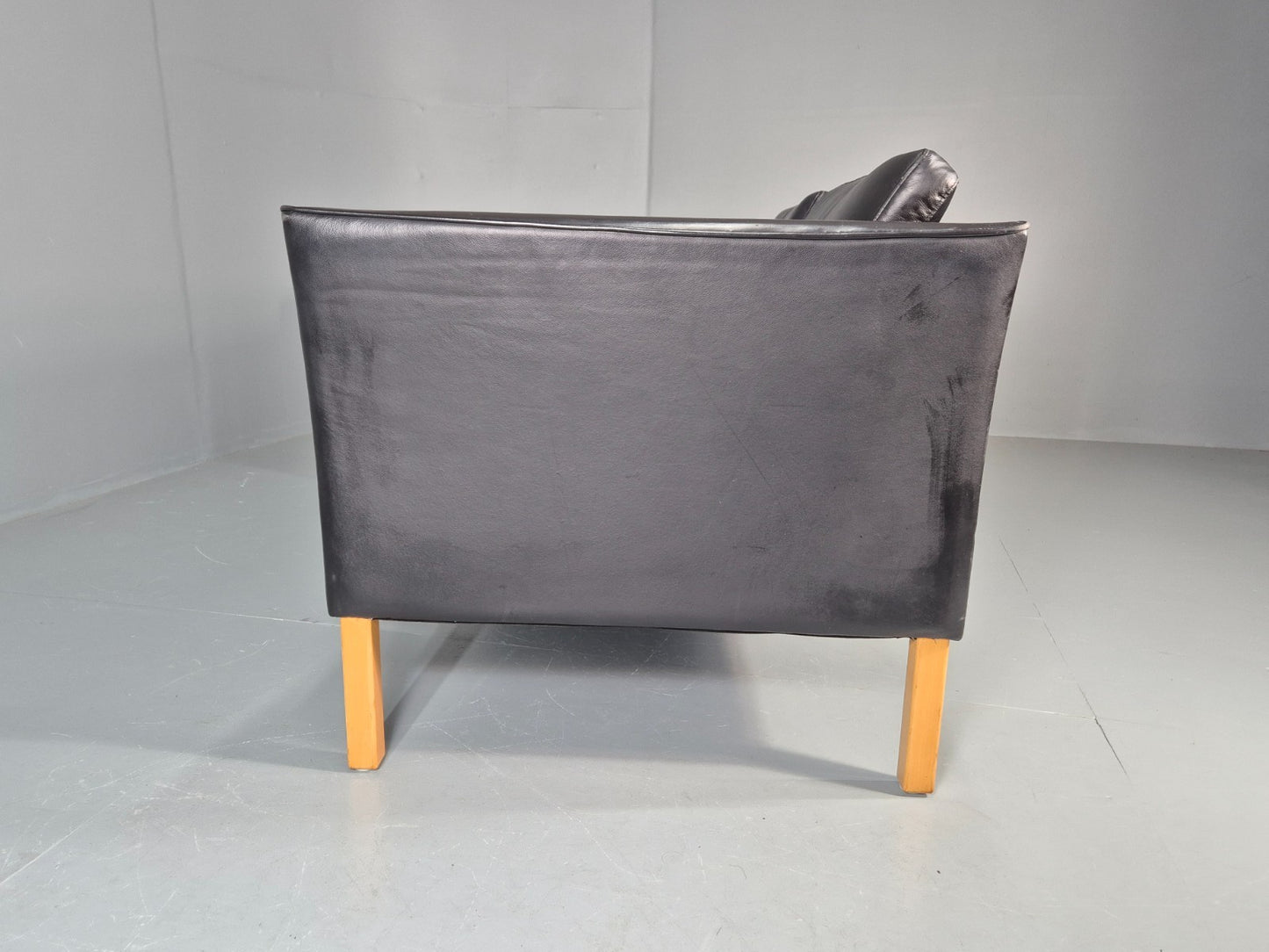 Vintage 2 Seater Settee Danish Retro Black leather and Vinyl EB11640  M2SS18