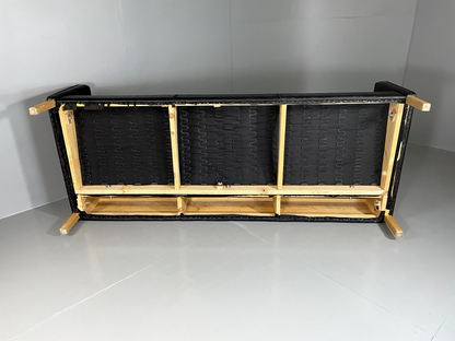 Three Seater Leather Sofa Black Vintage Danish Mogensen MCM Retro EB5864 M3SS10