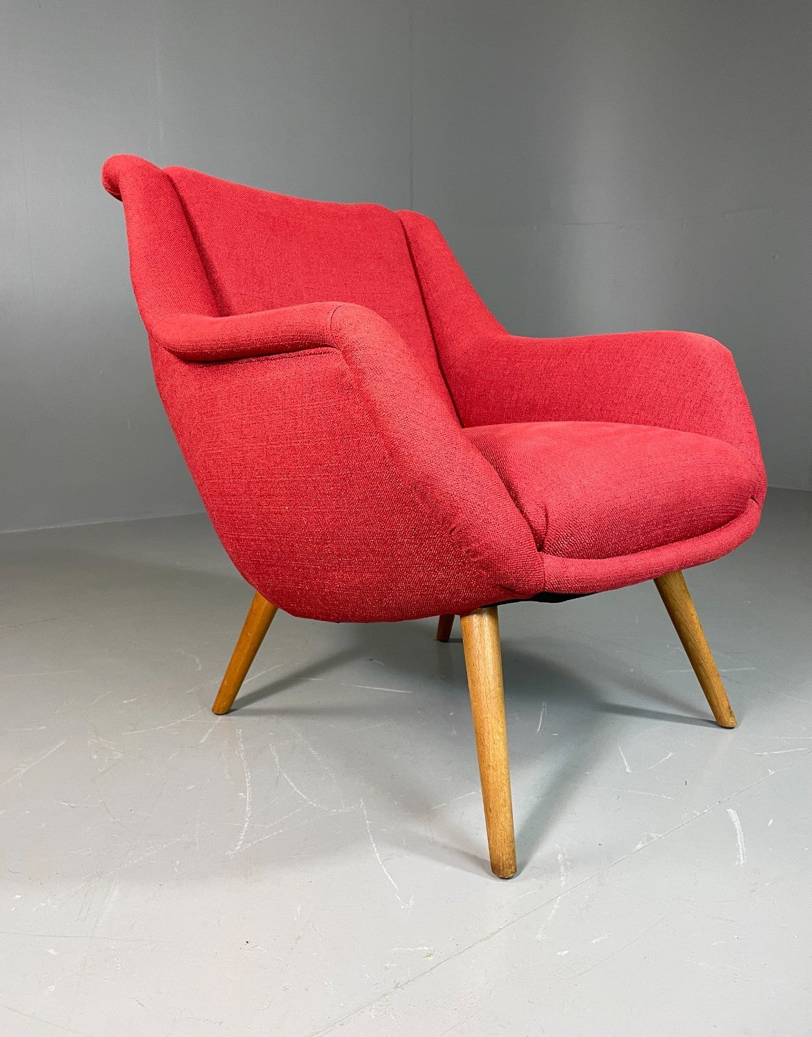 Mid Century Lounge Chair Scandinavian Red Wool Upholstery Vintage EB6423 MNOR12