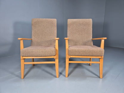 Vintage Oatmeal Armchairs Beech Frame Pair Retro Design EB9489 MNOR - UKDK FURNITURE