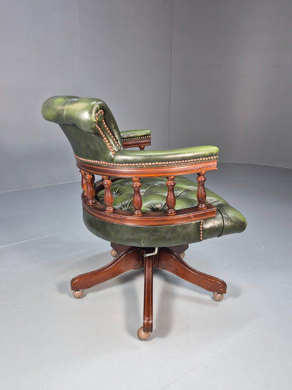 Captains Office Chair Green Leather Swivel and Tilt 1980s Retro EB10611 MSWI6