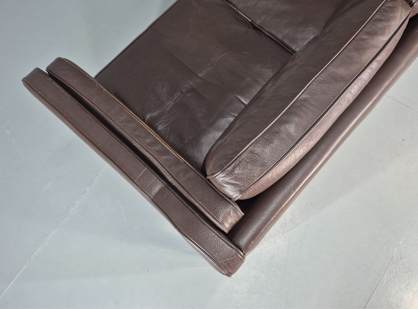 Vintage 2 Seater Settee 1970s Danish Brown Leather Mogensen Style EB11641 M3SS18