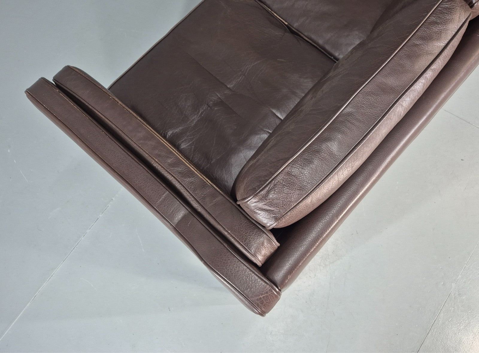 Vintage 2 Seater Settee 1970s Danish Brown Leather Mogensen Style EB11641 M3SS18