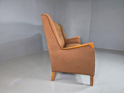 Vintage Danish 3 Seat Sofa Brown Wool High Back 1950s Retro MCM EB7504 M3SS - UKDK FURNITURE
