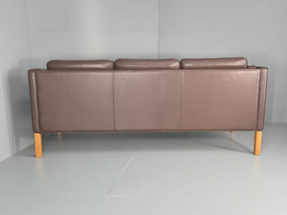 Vintage Danish 3 Seat Sofa Brown Leather Mogensen Style 1980s Retro EB10523 M3SS15