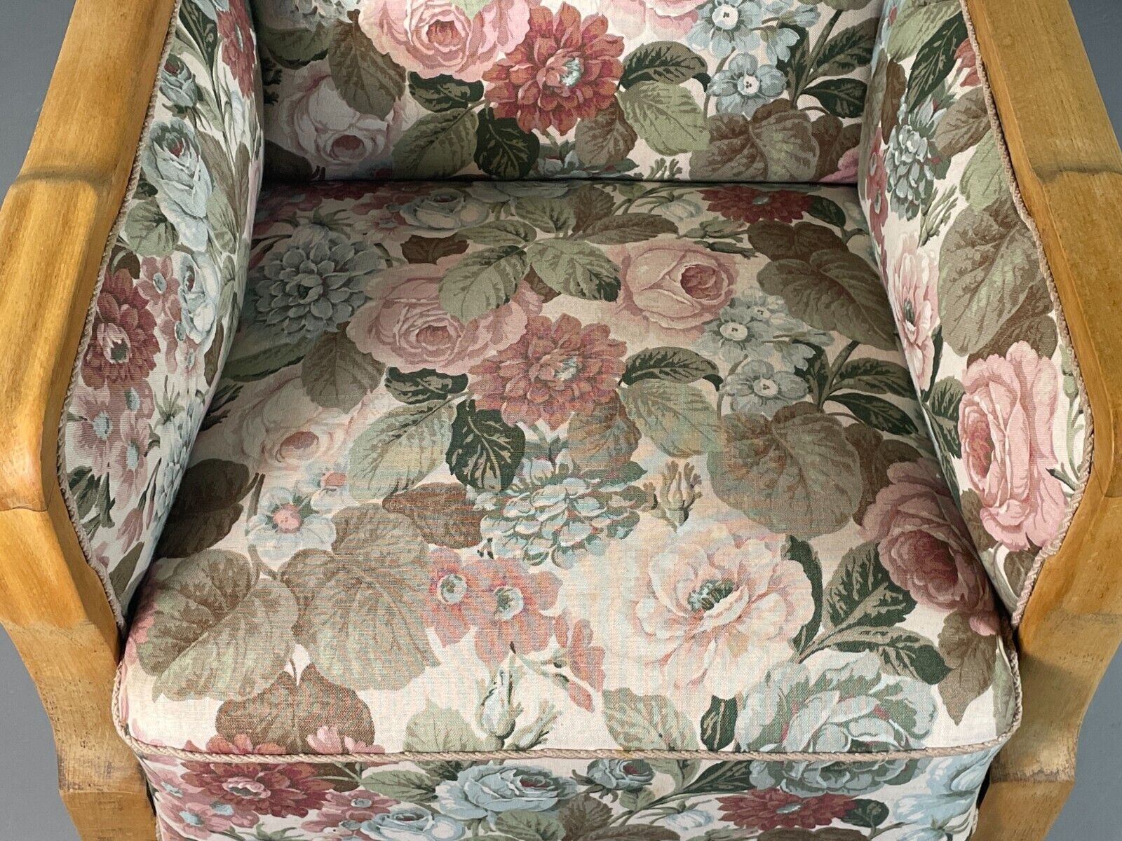 EB6654 2 Vintage Danish Lounge Chairs Floral Honey Oak Art Deco Antique VCLO - UKDK FURNITURE