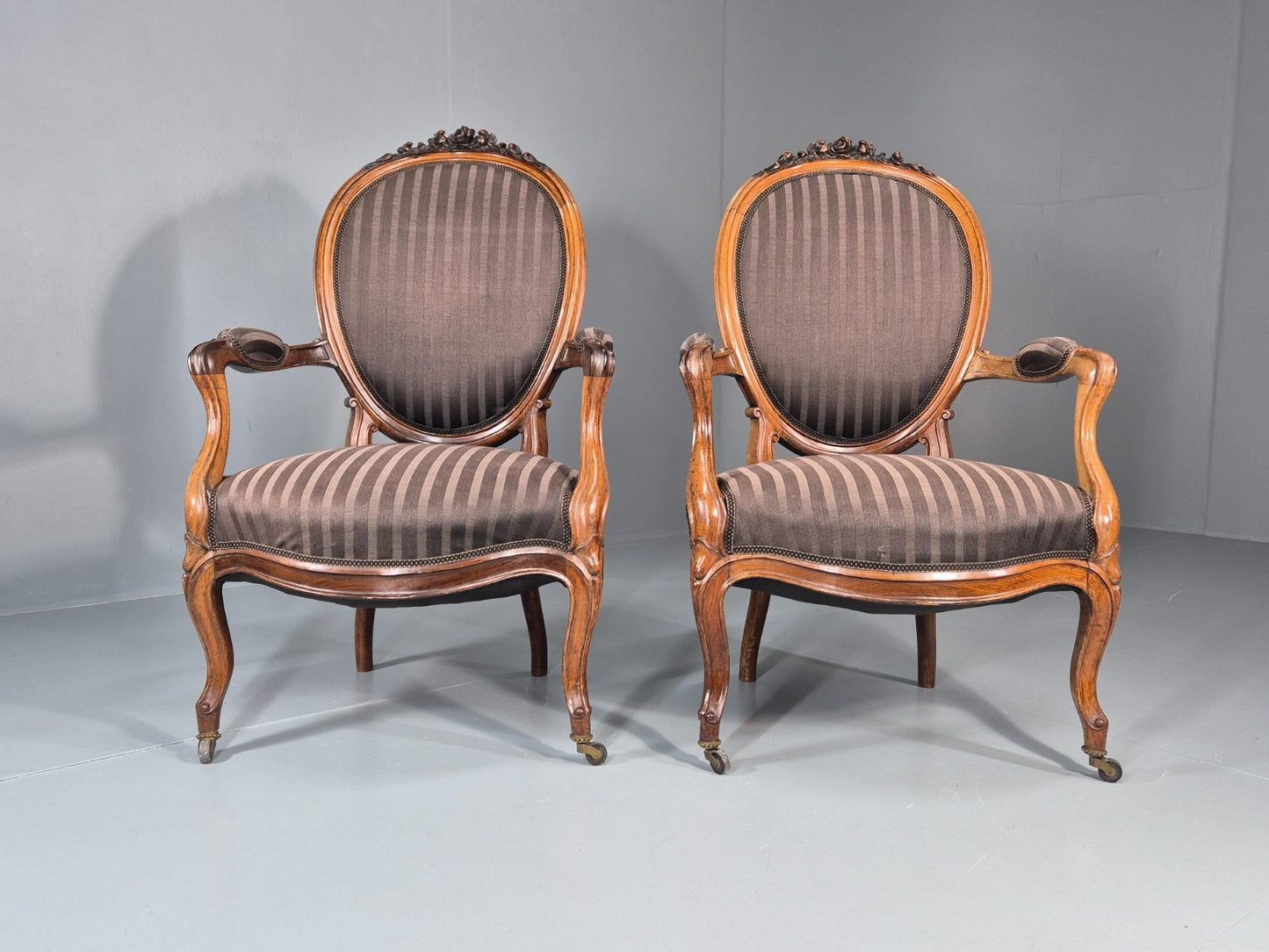 2 Antique Rococo Armchairs Walnut Frames 1880s Denmark Quality  EB111331 VCLO3