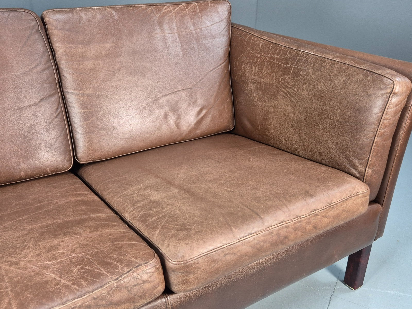 Vintage Danish Two Seater Sofa Brown Leather Mid Century Design 70s EB10070 M2SS21