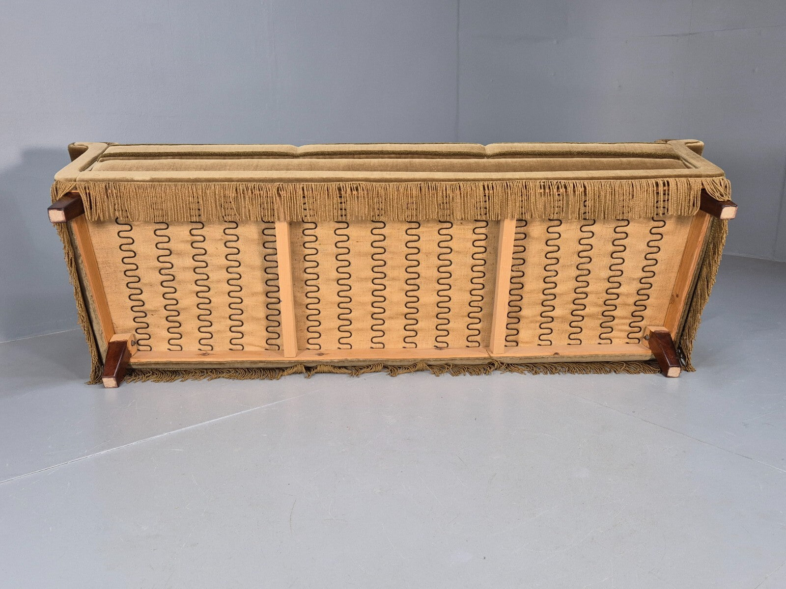 Vintage 3 Seater Sofa Green Velour Danish Mid Century Design Tassels EB9551 M3SS - UKDK FURNITURE