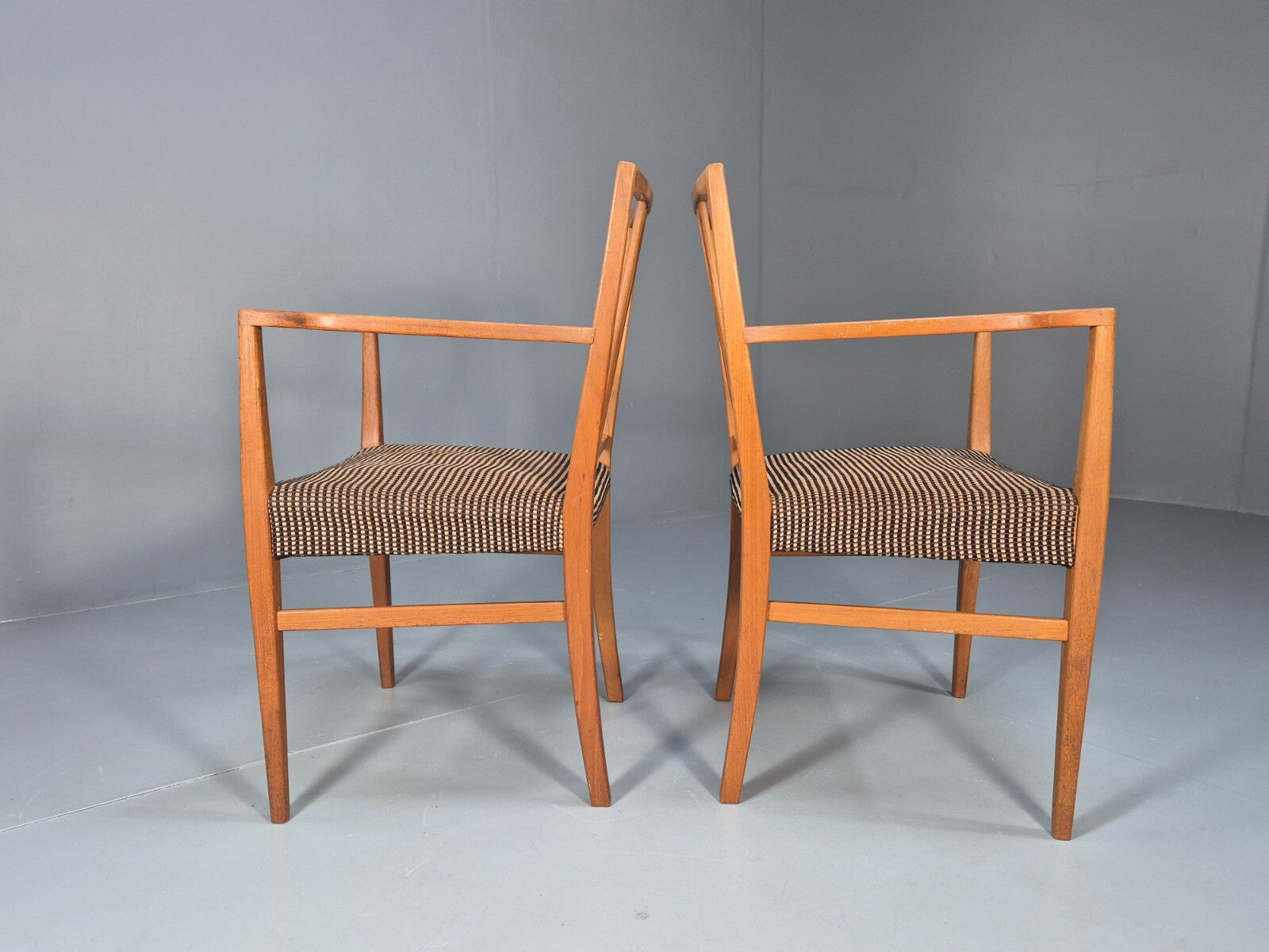 2 Gordon Russell Carver Dining Chairs Teak Green and Cream Wool MCM EB9748 MDIN - UKDK FURNITURE