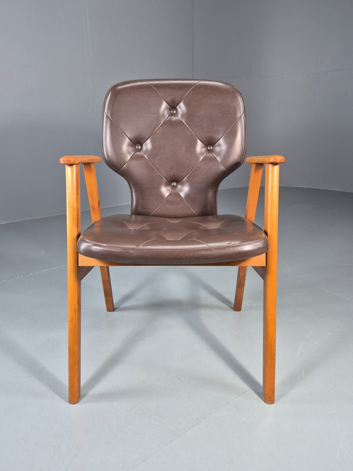 Mid Century Lounge Chair Vintage Swedish 1960s Beech Brown Vinyl EB11139 MNOR2