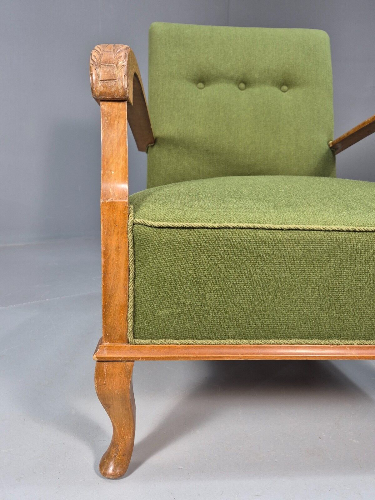 Vintage Danish Lounge Chair Green Wool Wood Arms Art Deco 1950s EB8973 VCLO - UKDK FURNITURE