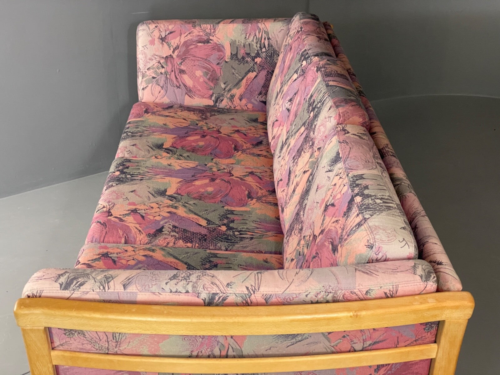 Vintage Stouby Sofa Floral Fabric Beech End 1980s Retro 3 Seat MCM EB6129 M3SS10