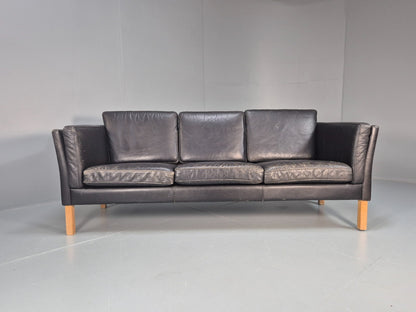 Vintage 3 Seat Sofa Danish Black Leather Mid Century Retro 1980s EB10073 M3SS5