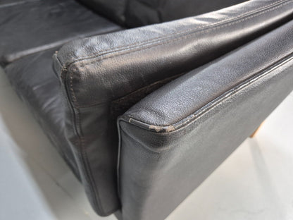 Vintage Danish 3 Seat Black Leather Sofa Modern Design MCM Retro EB9063 M3SS - UKDK FURNITURE