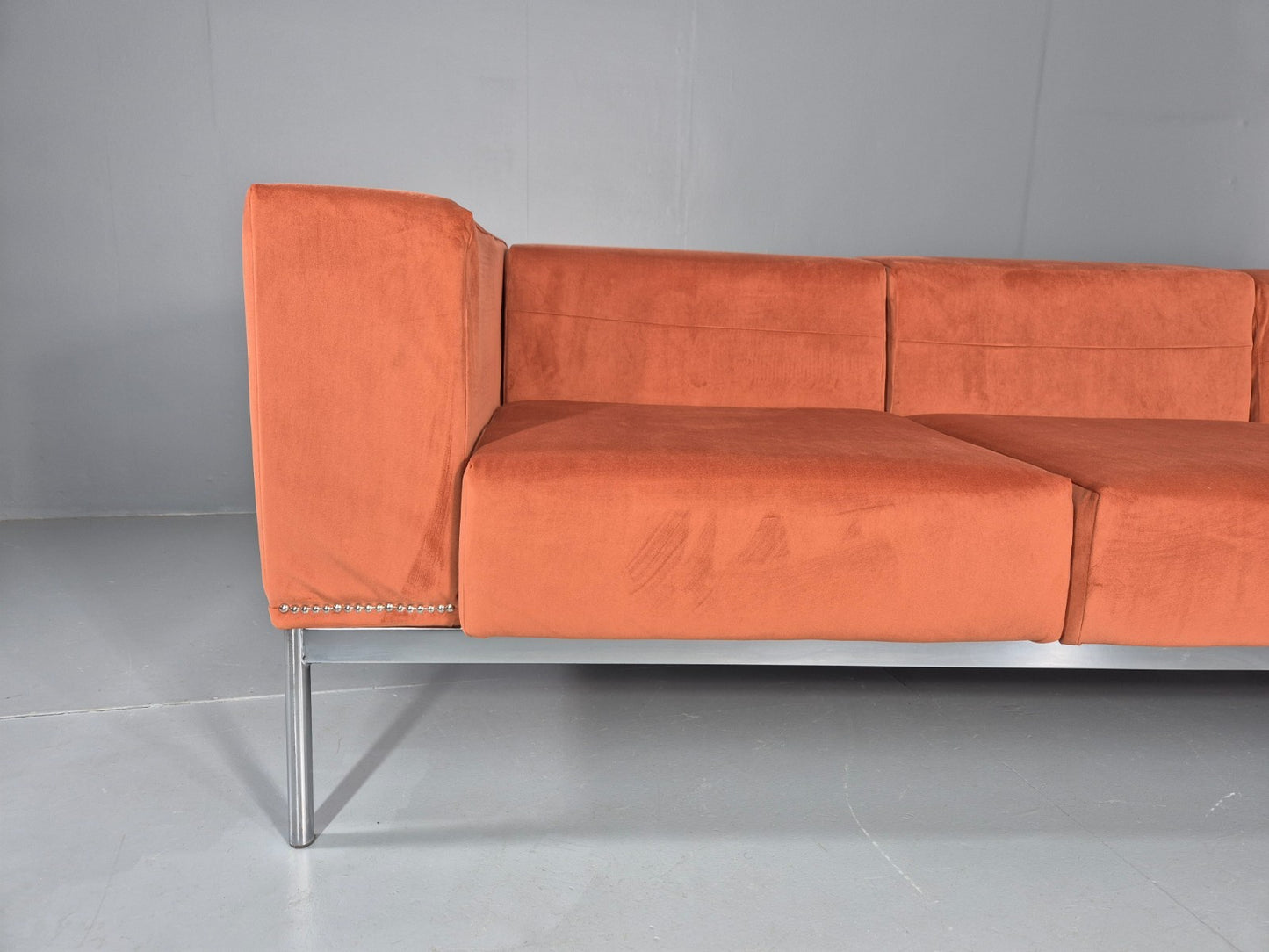 Vintage 4 Seater Sofa Italian Modern Design Sitia Peach Velvet  EB11771 M4SS2