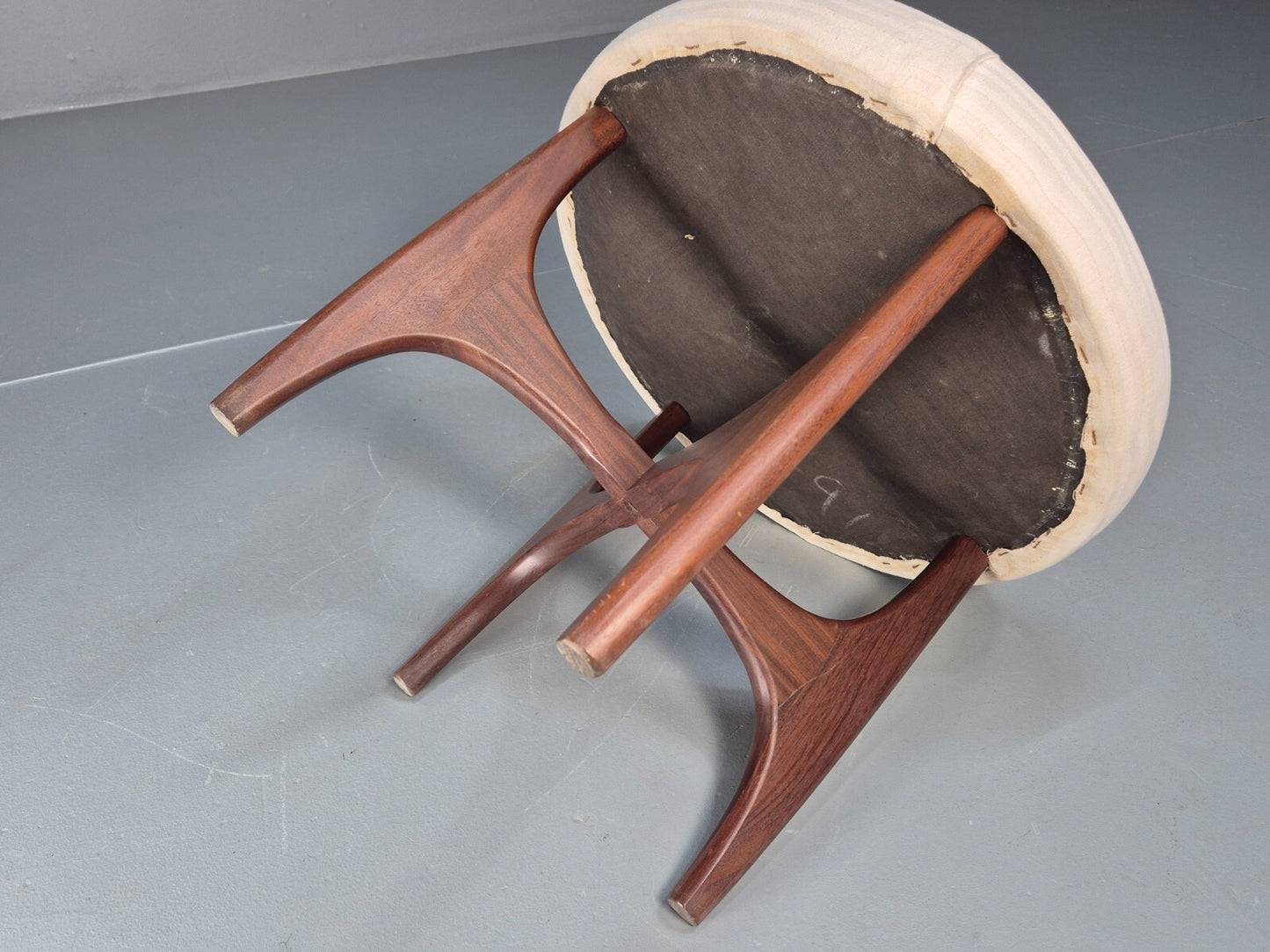 Vintage G plan Dressing Table Stool Teak Astro Base White Cotton EB9750 MFOO - UKDK FURNITURE