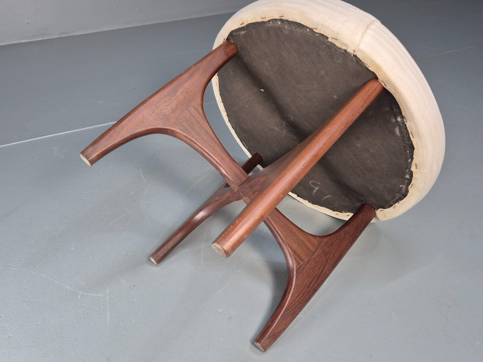 Vintage G plan Dressing Table Stool Teak Astro Base White Cotton EB9750 MFOO - UKDK FURNITURE