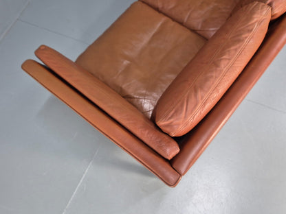 MidCentury Three Seater Sofa Tan Leather Vintage Danish Retro 1970s EB10721 M3SS16