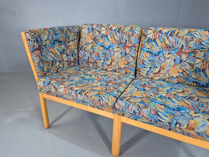 Vintage Danish 2 Seat Sofa Blue Floral Beech Frame 1980s Retro EB7453 M2SS - UKDK FURNITURE