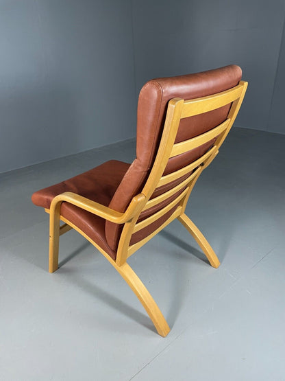 Vintage Danish Lounge Chair Brown Leather Bentwood Stouby Retro MCM EB6648 MBEN - UKDK FURNITURE