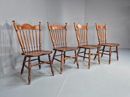 4 Vintage American Windsor Dining Chairs Solid Oak 1900s Antique EB10703 VDIN10