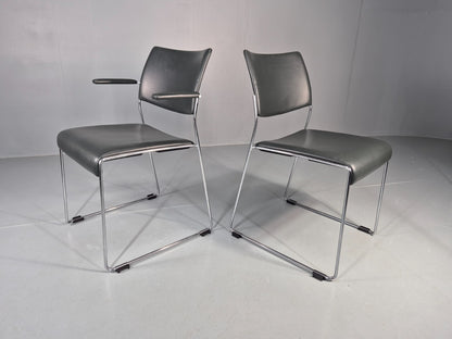 6 Leather Stacking Chairs Brunner Linos Dark Green Chrome Modern EB11734 MSTA1