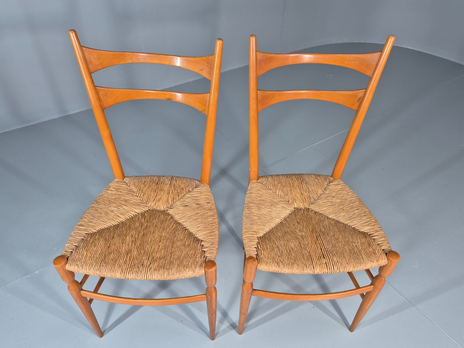 2 1950s Italian Wanut Dining Chairs Chiavari Mid Century Modern EB11781 MDIN3