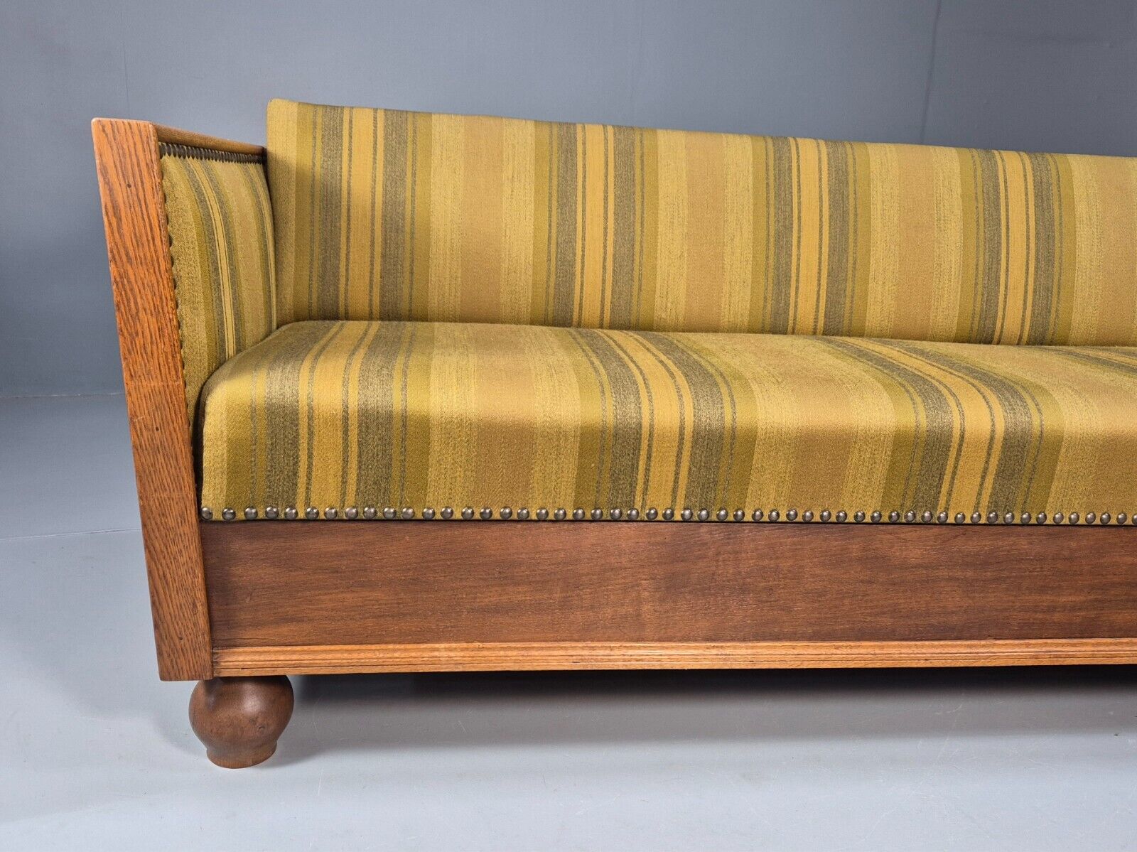 Vintage Danish 3 Seat Sofa Gold Green Wool Oak Frame Antique Style EB8942 V3SS - UKDK FURNITURE