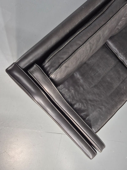 Vintage 3 Seat Sofa Black Leather Danish 1980s Retro Mid Century EB10479 M3SS18