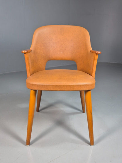 Vintage Tan Vinyl and Beech Small Arm Chair 1970s EB7663 MNOR - UKDK FURNITURE