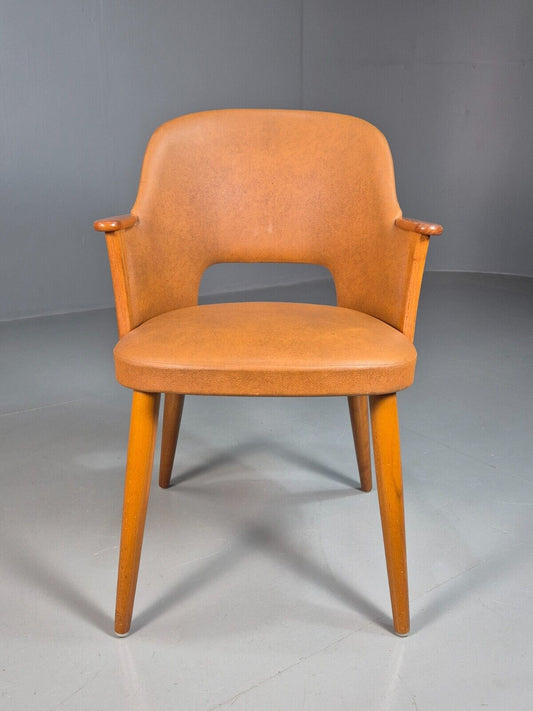 Vintage Tan Vinyl and Beech Small Arm Chair 1970s EB7663 MNOR - UKDK FURNITURE