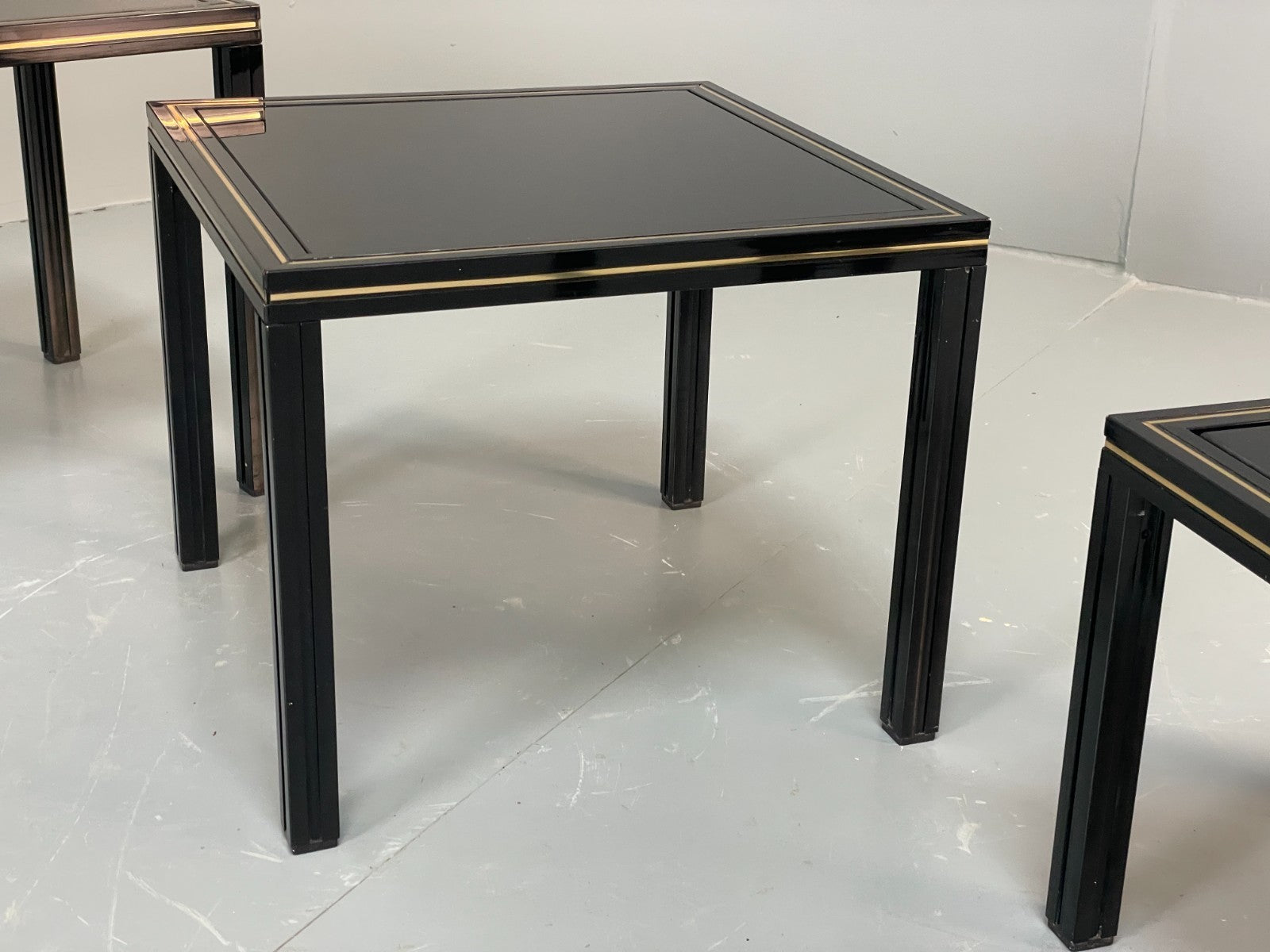 Vintage 1970s Nesting Tables Pierre Vandel Black Gold Glass 1970s EB11804 MWOO3
